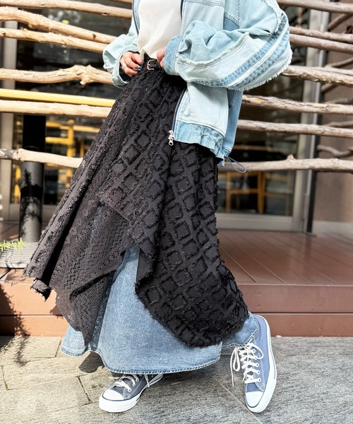 DOUBLE NAME（ダブルネーム）の「フリンジレースランダムヘムスカート（スカート・レディース・ブラック/オフホワイト・FREE）」の12枚目の写真