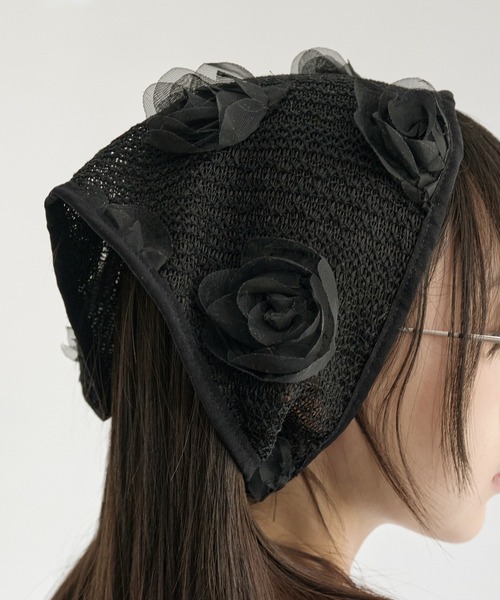 UNE MANSION(ユヌマンション)の「サマーシースルーフラワーヘアーカチープスカーフ(ハット・レディース・ブラック/ホワイト・ONE SIZE)」の14枚目の写真