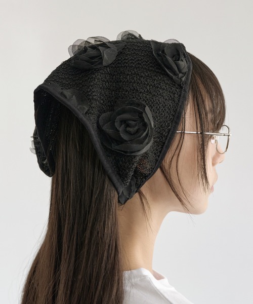 UNE MANSION(ユヌマンション)の「サマーシースルーフラワーヘアーカチープスカーフ(ハット・レディース・ブラック/ホワイト・ONE SIZE)」の17枚目の写真