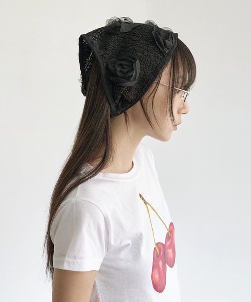 UNE MANSION(ユヌマンション)の「サマーシースルーフラワーヘアーカチープスカーフ(ハット・レディース・ブラック/ホワイト・ONE SIZE)」の18枚目の写真