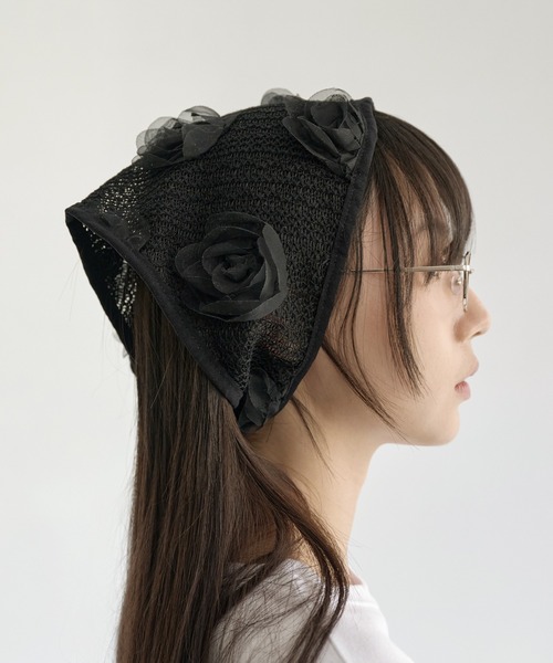 UNE MANSION(ユヌマンション)の「サマーシースルーフラワーヘアーカチープスカーフ(ハット・レディース・ブラック/ホワイト・ONE SIZE)」の19枚目の写真