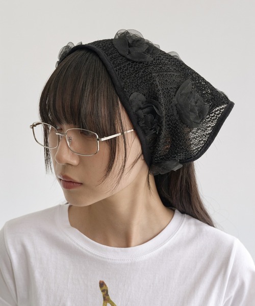 UNE MANSION(ユヌマンション)の「サマーシースルーフラワーヘアーカチープスカーフ(ハット・レディース・ブラック/ホワイト・ONE SIZE)」の20枚目の写真