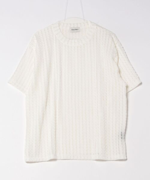 a.p.o.v.(エーピーオービー)の「a.p.o.v. ウェーブレース編みシースルーストライプニットTシャツ(Tシャツ/カットソー・メンズ・ブラック/ホワイト・ONESIZE)」の5枚目の写真