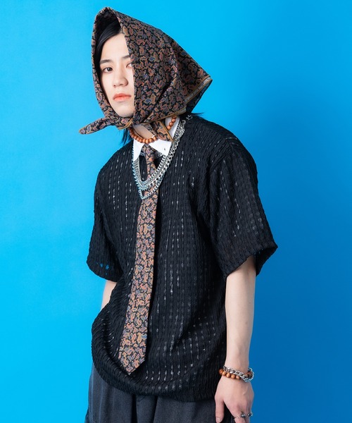 a.p.o.v.(エーピーオービー)の「a.p.o.v. ウェーブレース編みシースルーストライプニットTシャツ(Tシャツ/カットソー・メンズ・ブラック/ホワイト・ONESIZE)」の6枚目の写真
