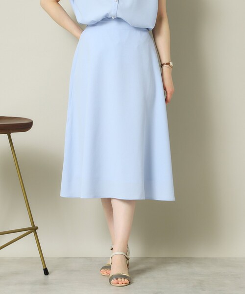 ITS'DEMO(イッツデモ)の「【UVケア/吸水速乾/洗濯機OK】麻調合繊スカート<ラク服シリーズ>(スカート・レディース・ネイビー系2/サックスブルー/ホワイト系5/ナチュラル/ブルー・00)」の1枚目の写真