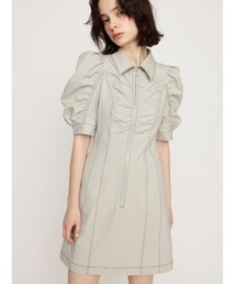 SLY | FRONT ZIP GATHER S/OP フロントジップ ギャザー ショートワンピース 半袖 夏服(ワンピース)