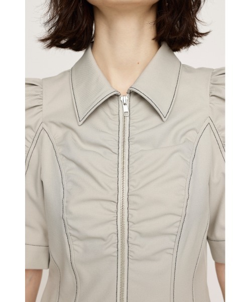 SLY（スライ）の「FRONT ZIP GATHER S/OP フロントジップ ギャザー ショートワンピース 半袖 夏服（ワンピース・レディース・アイボリー/ブラック/ネイビー・1/2）」の9枚目の写真