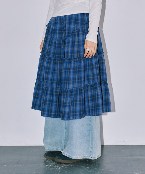 LIENCOEUR（リアンクール）の「チェックレイヤードスカート（スカート・レディース・ブルー/ブラック・FREE）」の2枚目の写真