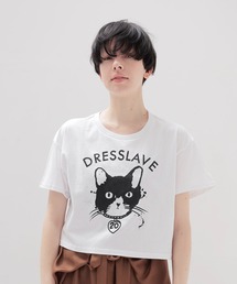 tシャツ BLACK SCORE × DRESSLAVE / 20th bell cat tee(アニバーサリー ベルキャットミドリフ丈Tシャツ BS DRESSLAVE｜ドレスレイブのTシャツ/カットソー（前面プリント