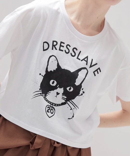 BLACK SCORE（ブラックスコア）の「BLACK SCORE × DRESSLAVE / 20th bell cat tee(アニバーサリー ベルキャットミドリフ丈Tシャツ BSMCC UNISEX T SHIRT)（Tシャツ/カットソー・レディース・ホワイト/ベージュ・38）」の4枚目の写真
