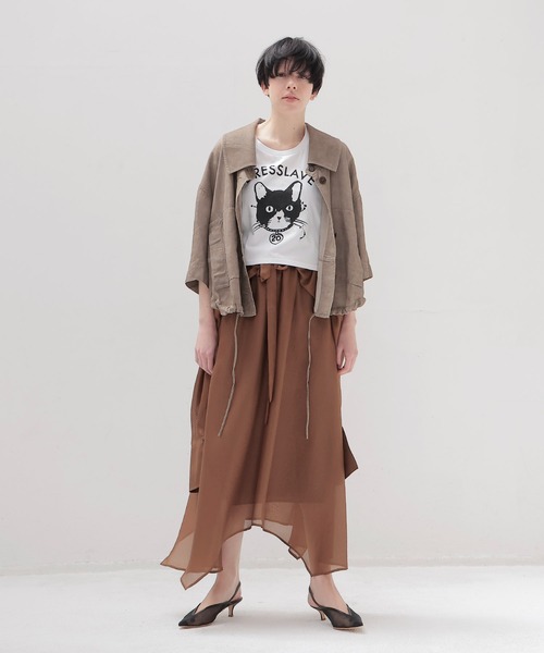 BLACK SCORE（ブラックスコア）の「BLACK SCORE × DRESSLAVE / 20th bell cat tee(アニバーサリー ベルキャットミドリフ丈Tシャツ BSMCC UNISEX T SHIRT)（Tシャツ/カットソー・レディース・ホワイト/ベージュ・38）」の6枚目の写真