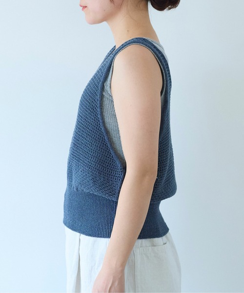 PRISTINE 和紙コットン半袖ニット Linen Ya(リネンヤ)和紙混半袖ニット/2color | ヨーロッパ