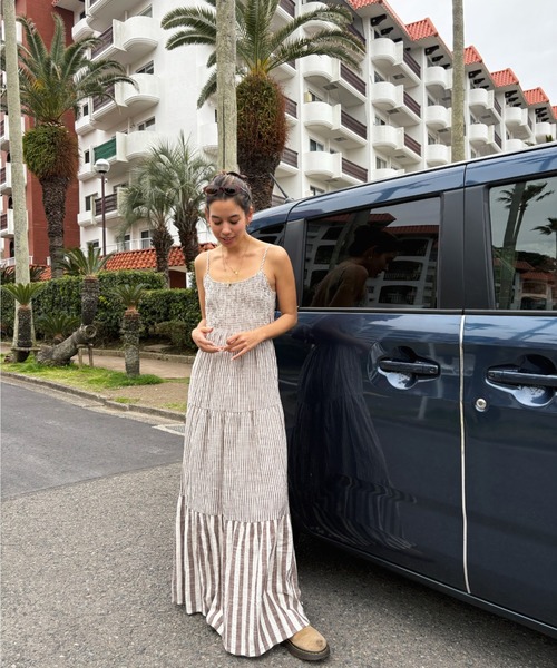 ROXY(ロキシー)の「TROPICAL GLOW MAXI S /ロキシーストライプ柄ロングワンピース(ワンピース・レディース・ブラウン・SMALL/LARGE/MEDIUM)」の3枚目の写真