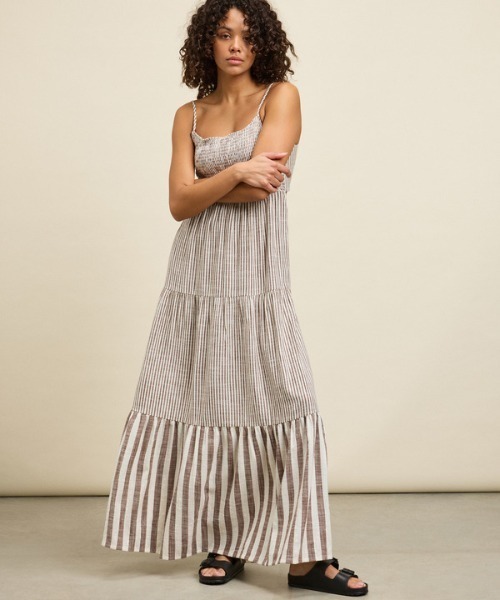 TROPICAL GLOW MAXI S /ロキシーストライプ柄ロングワンピース
