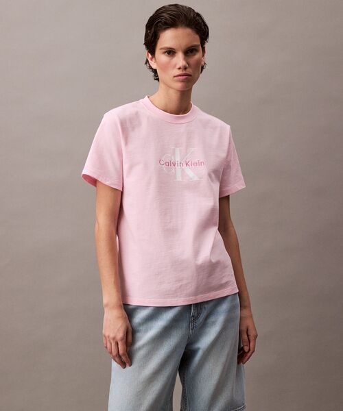 tシャツ  （カルバンクライン）モノグラムクルーネックショートスリーブTシャツ レディース セール】モノグラムクルーネックショートスリーブTシャツ（T