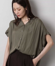 MK MICHEL KLEIN | メタル釦デザイン サテン地ブラウス/接触冷感/洗える(シャツ/ブラウス)