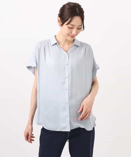 MK MICHEL KLEIN（エムケーミッシェルクラン）の「メタル釦デザイン サテン地ブラウス/接触冷感/洗える（シャツ/ブラウス・レディース・ライトブルー/ダークカーキ/ダークネイビー・38）」の16枚目の写真