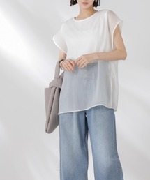 シアーレイヤードノースリーブカットトップス