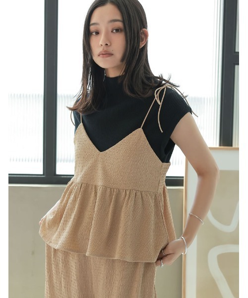 Re:EDIT（リエディ）の「[涼感]レーヨンブレンドボトルネックフレンチスリーブサマーニットトップス（Tシャツ/カットソー・レディース・ホワイト/ブラウン/グレー/ブルー/ブラック・MEDIUM/LARGE）」の18枚目の写真