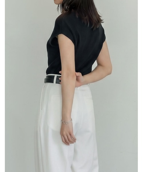 Re:EDIT（リエディ）の「[涼感]レーヨンブレンドボトルネックフレンチスリーブサマーニットトップス（Tシャツ/カットソー・レディース・ホワイト/ブラウン/グレー/ブルー/ブラック・MEDIUM/LARGE）」の10枚目の写真