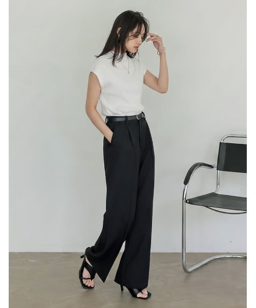 Re:EDIT（リエディ）の「[涼感]レーヨンブレンドボトルネックフレンチスリーブサマーニットトップス（Tシャツ/カットソー・レディース・ホワイト/ブラウン/グレー/ブルー/ブラック・MEDIUM/LARGE）」の12枚目の写真