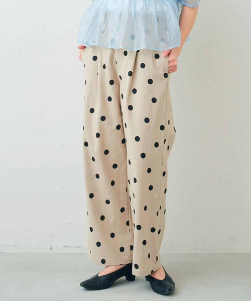 IEDIT(イディット)の「IEDIT きくちあつこさんコラボ リネンコットン素材のドットパンツ〈エクリュベージュ〉(その他パンツ・レディース・ベージュ系その他・S/M/L/LL/3L)」の1枚目の写真