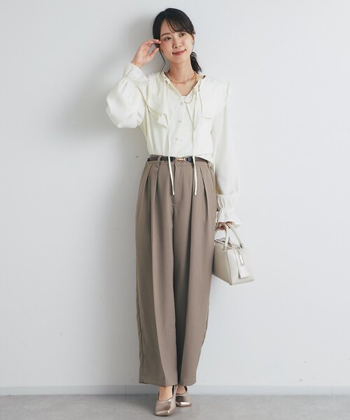 un dix cors（アンディコール）の「《セットアップ対応》リネンライクタックパンツ（スラックス・レディース・ブラック/グリーン/モカ・FREE）」の4枚目の写真