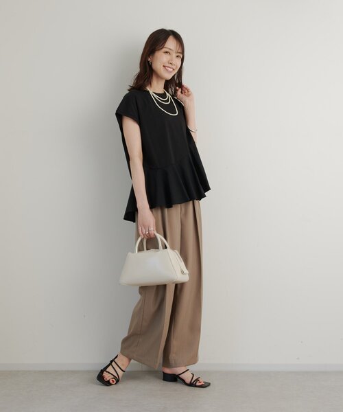 un dix cors（アンディコール）の「《セットアップ対応》リネンライクタックパンツ（スラックス・レディース・ブラック/グリーン/モカ・FREE）」の6枚目の写真