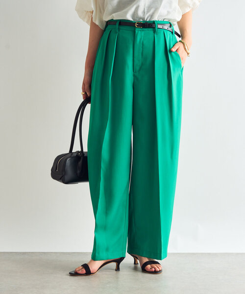 un dix cors（アンディコール）の「《セットアップ対応》リネンライクタックパンツ（スラックス・レディース・ブラック/グリーン/モカ・FREE）」の9枚目の写真