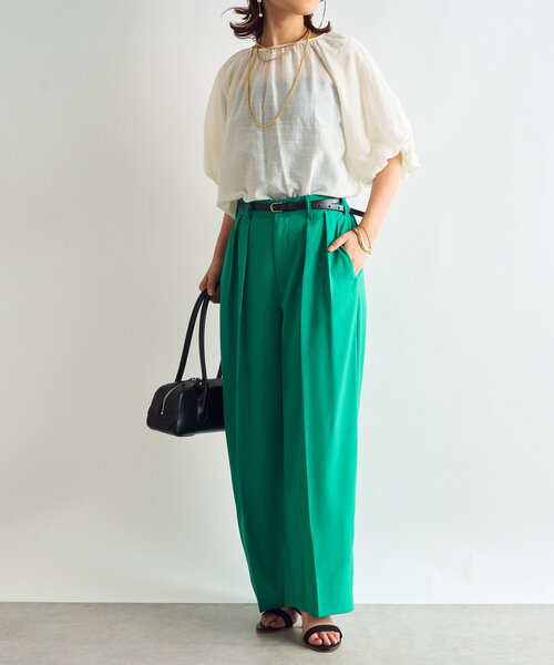 un dix cors（アンディコール）の「《セットアップ対応》リネンライクタックパンツ（スラックス・レディース・ブラック/グリーン/モカ・FREE）」の13枚目の写真