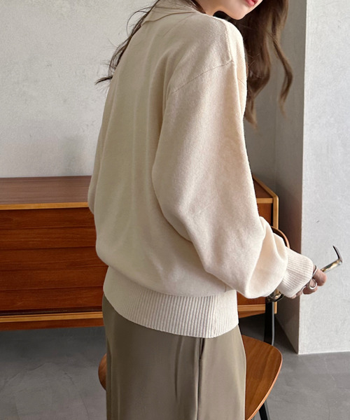 セール】【Eclat one】ゴールドボタン ニット ポロシャツ（ニット