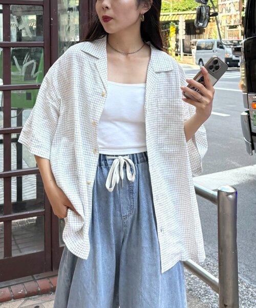 ユニセックスで着れる】リネンレーヨンオープンカラー半袖シャツ