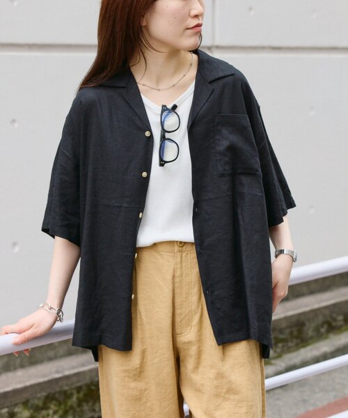 CIAOPANIC TYPY(チャオパニックティピー)の「【ユニセックスで着れる】リネンレーヨンオープンカラー半袖シャツ(シャツ/ブラウス・レディース・ブラック/オフホワイト/ベージュ/ホワイト・MEDIUM/LARGE)」の10枚目の写真