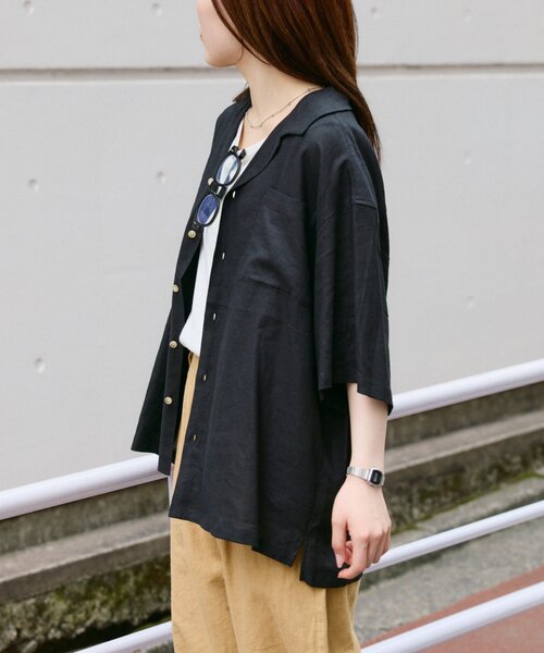 CIAOPANIC TYPY(チャオパニックティピー)の「【ユニセックスで着れる】リネンレーヨンオープンカラー半袖シャツ(シャツ/ブラウス・レディース・ブラック/オフホワイト/ベージュ/ホワイト・MEDIUM/LARGE)」の12枚目の写真