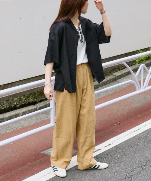 CIAOPANIC TYPY(チャオパニックティピー)の「【ユニセックスで着れる】リネンレーヨンオープンカラー半袖シャツ(シャツ/ブラウス・レディース・ブラック/オフホワイト/ベージュ/ホワイト・MEDIUM/LARGE)」の14枚目の写真