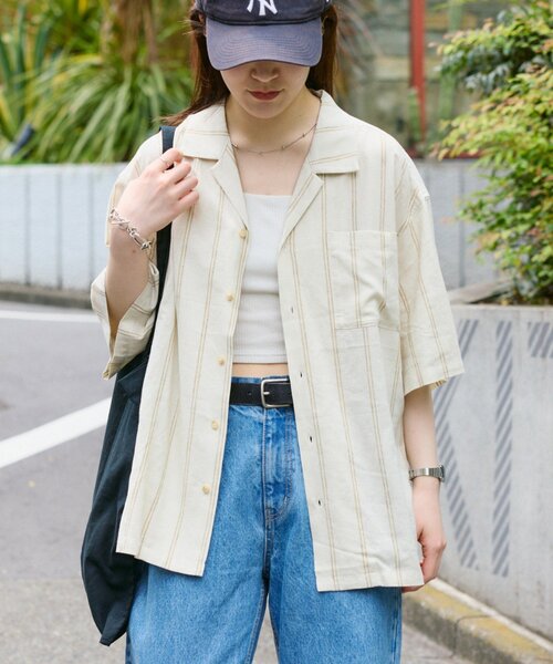 セール】【ユニセックスで着れる】リネンレーヨンオープンカラー