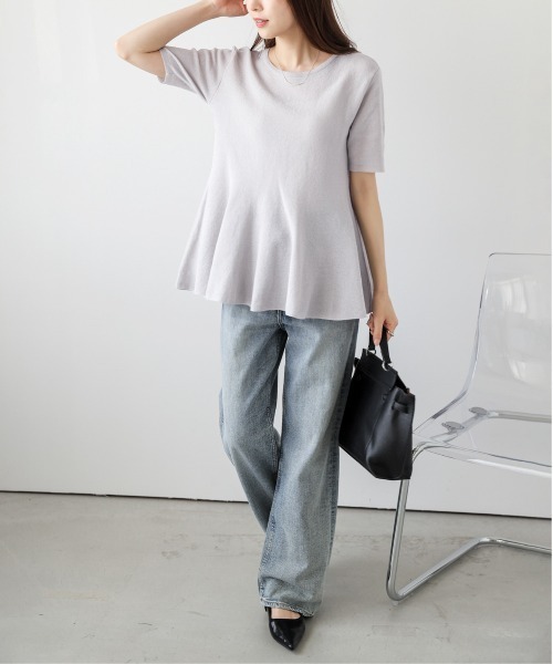 La-gemme(ラジェム)の「サマーニットペプラムトップス(Tシャツ/カットソー・レディース・ブラック/ライトグレー/ピンク/オフホワイト・フリー)」の17枚目の写真