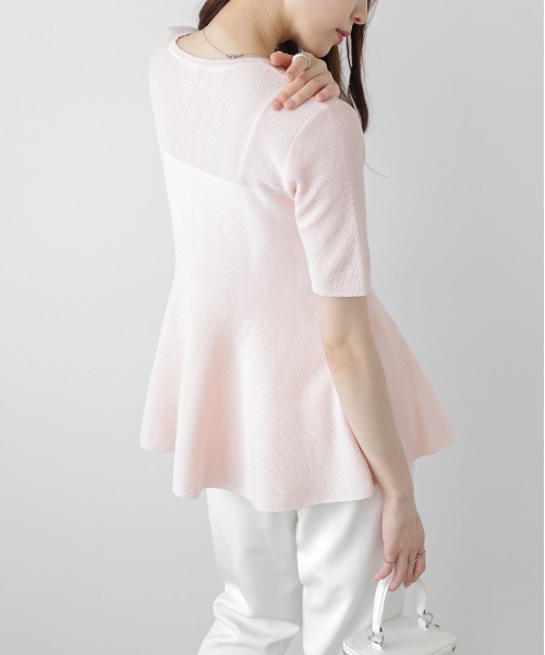 La-gemme(ラジェム)の「サマーニットペプラムトップス(Tシャツ/カットソー・レディース・ブラック/ライトグレー/ピンク/オフホワイト・フリー)」の20枚目の写真