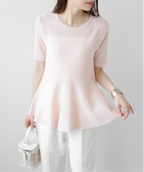 La-gemme(ラジェム)の「サマーニットペプラムトップス(Tシャツ/カットソー・レディース・ブラック/ライトグレー/ピンク/オフホワイト・フリー)」の10枚目の写真