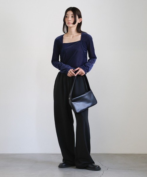 トップス ritooka セール】ストライプベロアスクエアネックトップス（Tシャツ/カットソー