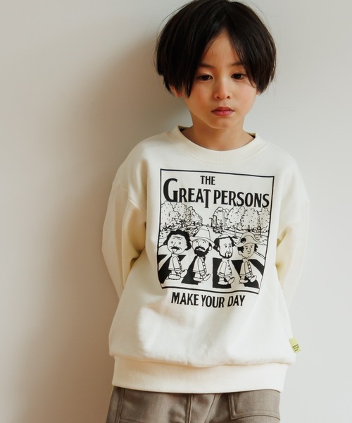 MAKE YOUR DAY（メイクユアデイ）の「テクテクえらい人ファミリー裏毛トレーナー■80～140cm（スウェット・キッズ・アイボリー/チャコールグレー・110/100/90/140/130/80/120）」の2枚目の写真