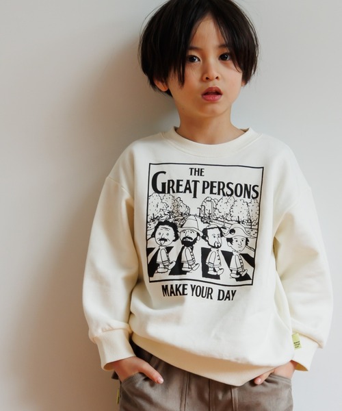 MAKE YOUR DAY（メイクユアデイ）の「テクテクえらい人ファミリー裏毛トレーナー■80～140cm（スウェット・キッズ・アイボリー/チャコールグレー・110/100/90/140/130/80/120）」の10枚目の写真