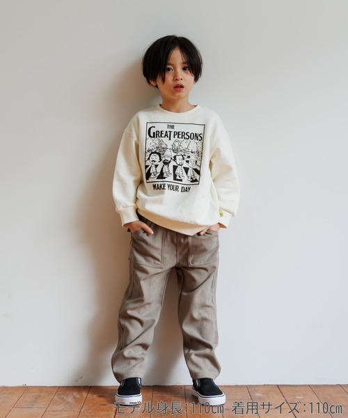 MAKE YOUR DAY（メイクユアデイ）の「テクテクえらい人ファミリー裏毛トレーナー■80～140cm（スウェット・キッズ・アイボリー/チャコールグレー・110/100/90/140/130/80/120）」の12枚目の写真