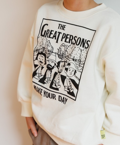 MAKE YOUR DAY（メイクユアデイ）の「テクテクえらい人ファミリー裏毛トレーナー■80～140cm（スウェット・キッズ・アイボリー/チャコールグレー・110/100/90/140/130/80/120）」の11枚目の写真