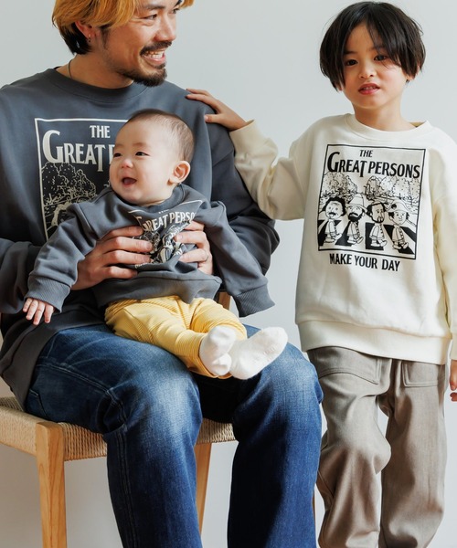 MAKE YOUR DAY（メイクユアデイ）の「テクテクえらい人ファミリー裏毛トレーナー■80～140cm（スウェット・キッズ・アイボリー/チャコールグレー・110/100/90/140/130/80/120）」の14枚目の写真