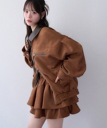 ドゥロワー Drawer ブルゾン ジャケット サテンジップアップ ブラウン 茶 ブルゾン（ブラウン/茶色系・ジップアップ）ファッション通販