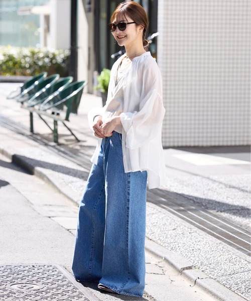 SLOBE IENA（スローブイエナ）の「《追加》ラミースキッパーシャツ（シャツ/ブラウス・レディース・ネイビー/ホワイト/ブラウン/ピンク・FREE）」の7枚目の写真