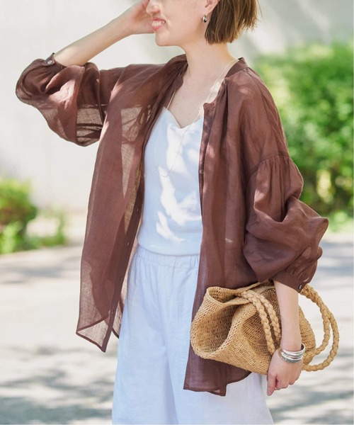 【完売品】新品タグ付き スローブイエナ ラミースキッパーシャツ ブラウン 追加》ラミースキッパーシャツ（シャツ/ブラウス）｜SLOBE IENA