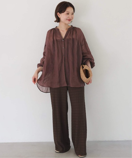 【完売品】新品タグ付き スローブイエナ ラミースキッパーシャツ ブラウン 追加》ラミースキッパーシャツ（シャツ/ブラウス）｜SLOBE IENA