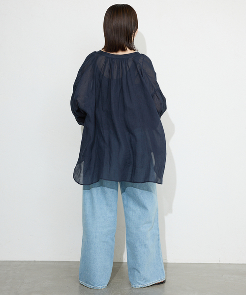 スローブイエナ　ラミースキッパーシャツ　ネイビー 追加》ラミースキッパーシャツ（シャツ/ブラウス）｜SLOBE IENA